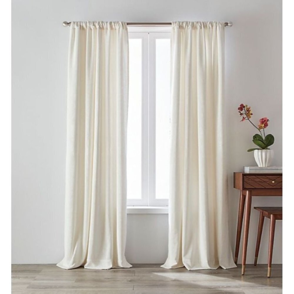 Olivia & Oliver Curtain Panel 63" Luster Velvet Ivory Rod Pocket Window Single